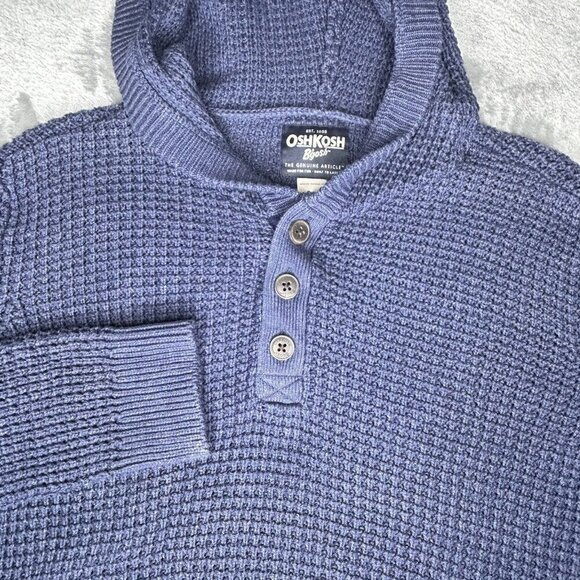 Osh Kosh Sweater Youth Size 14/14A Hoodie Cable Knit Navy Blue Buttons Pullover - Picture 1 of 13